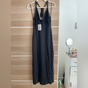 Reformation Black Lace Trim Silk Dress “Nina”